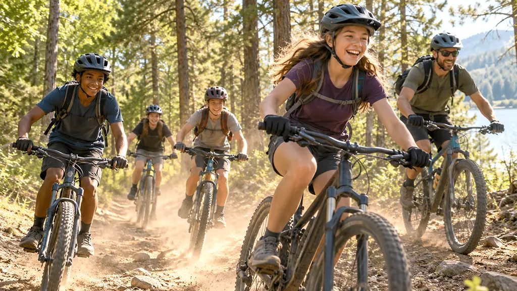 Kids and teens enjoying an active outdoor Adventure Camp experience